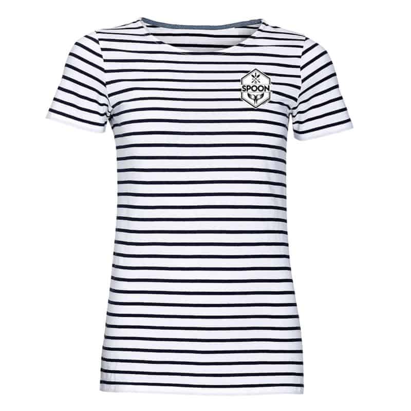 T shirt Femme Raye BLANC_MARINE Petit Logo Spoon Cœur Poitrine T shirt Femme Raye BLANC_MARINE Petit Logo Spoon Cœur Poitrine